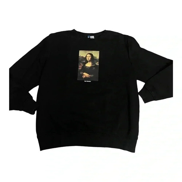 H&M Divided Black Crew Neck Pull Over Sweater Mona Lisa Portrait Womens size L - Picture 1 of 10
